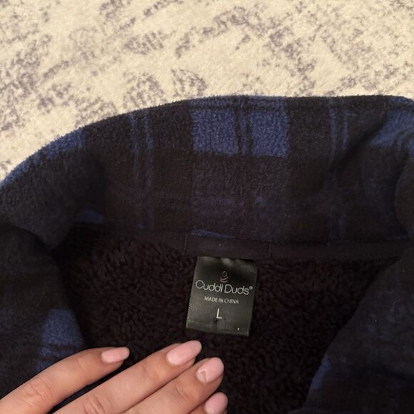 Cuddl Duds Fleecewear Bonded Sherpa Button-Front Shacket Blue Plaid Size Large - Picture 4 of 10